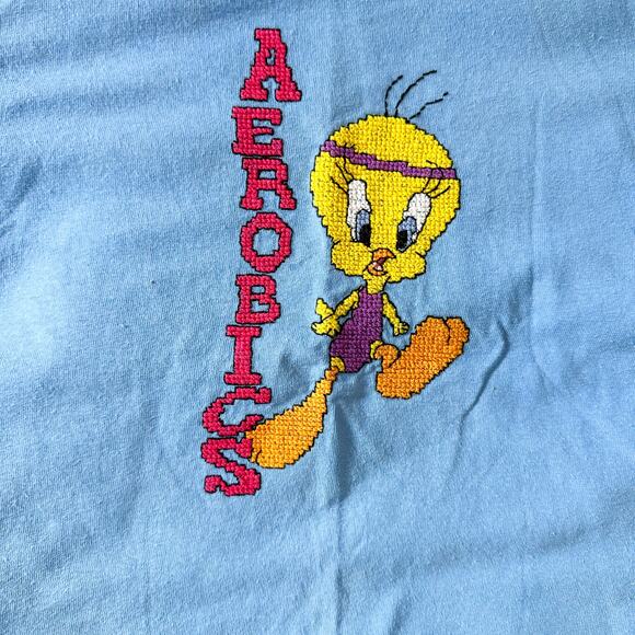 90s Vintage Looney Tunes T-Shirt Tweety Embroidered Aerobics Kids - Picture 2 of 4